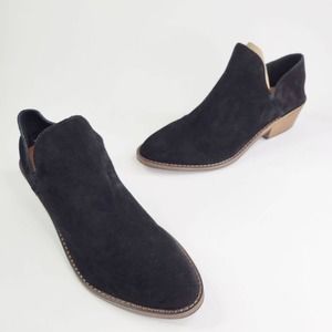 Lucky Brand Women's Fausst Stacked Heel Bootie Black Suede Leather Size 8